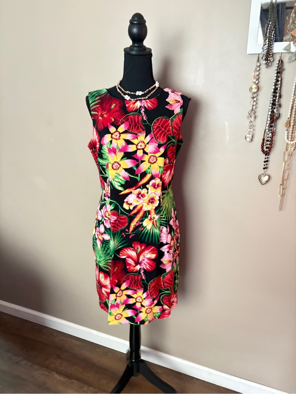 Vintage John Roberts Hawaiian print dress sheath sleeveless Resortwear 90s Sz 10